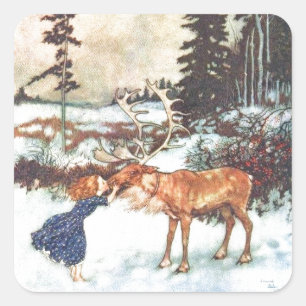 Kissing a Reindeer Fyrkantigt Klistermärke