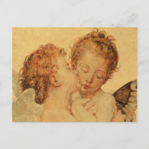 Kissing änglar från Bouguereau på grunge struktur Vykort