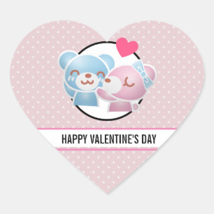 Kissing Bears Cute Happy Valentine Day Hjärtformat Klistermärke