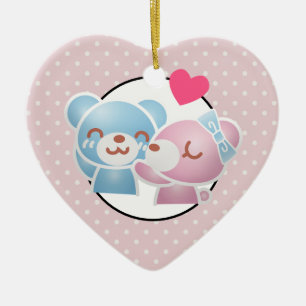 Kissing Bears Cute och Kawaii Julgransprydnad Keramik