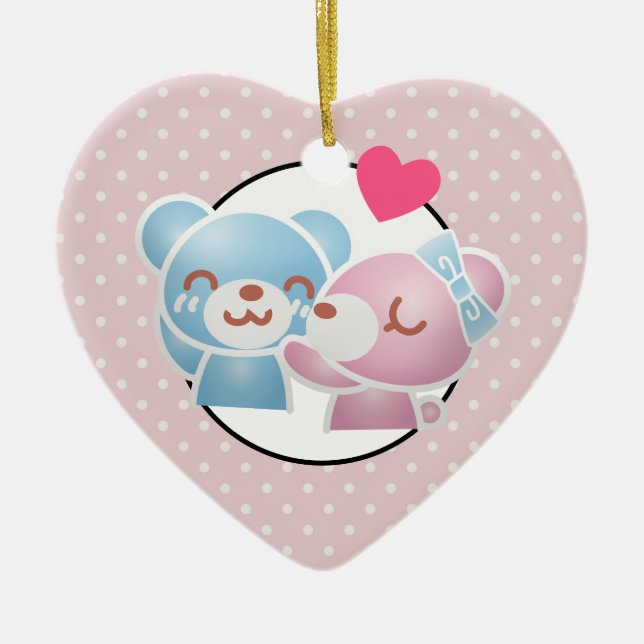 Kissing Bears Cute och Kawaii Julgransprydnad Keramik (Framsidan)