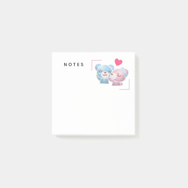 Kissing Bears Cute och Kawaii Post-it Block (Framsida)
