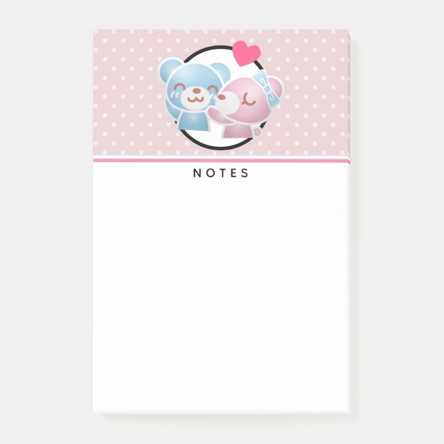 Kissing Bears Cute och Kawaii Post-it Block (Framsida)