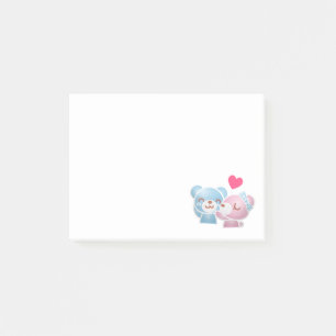Kissing Bears Cute och Kawaii Post-it Block