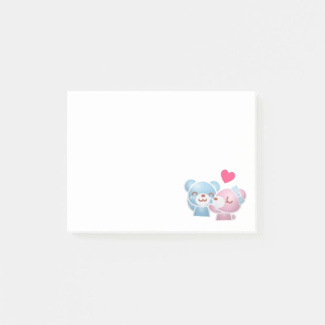 Kissing Bears Cute och Kawaii Post-it Block (Framsida)