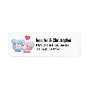 Kissing Bears Cute och Kawaii Returadress Etikett