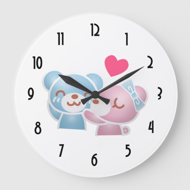 Kissing Bears Cute och Kawaii Stor Klocka (Framsida)