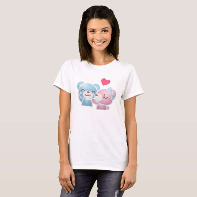 Kissing Bears Cute och Kawaii T Shirt (Hel framsida)