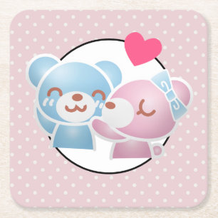Kissing Bears Cute och Kawaii Underlägg Papper Kvadrat