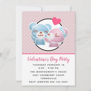 Kissing Bears Cute Valentines Inbjudan