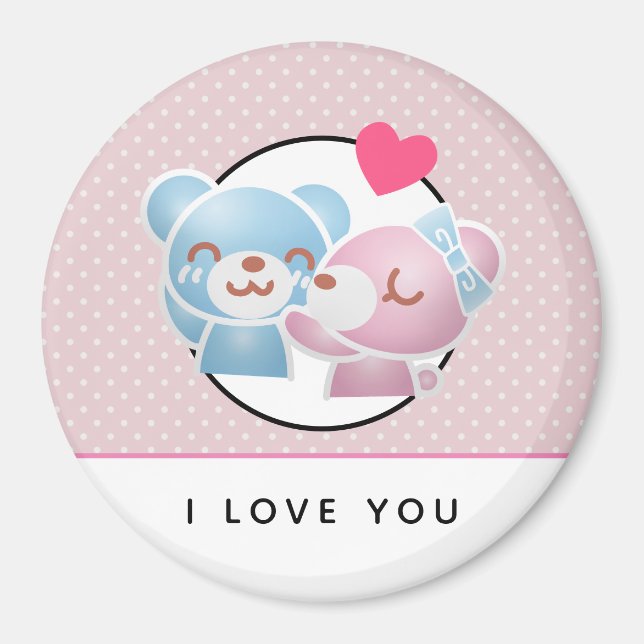 Kissing Bears I Kärlek You Cute och Kawaii Magnet (Framsidan)