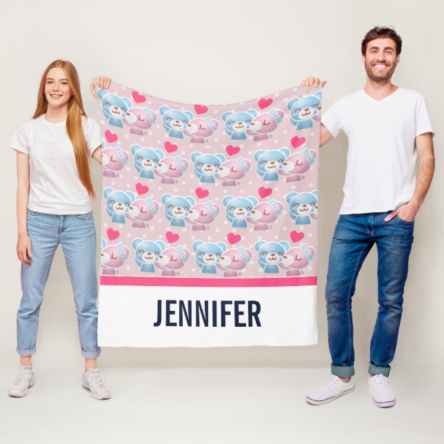 Kissing Bears Mönster på Polka dots Fleecefilt (På plats)