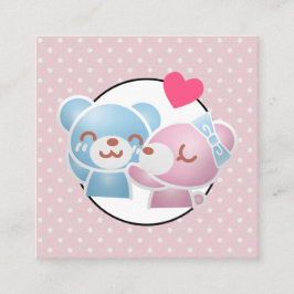 KIssing Bears on Polka dots Cute and Kawaii Fyrkantigt Visitkort