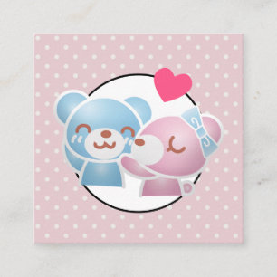 KIssing Bears on Polka dots Cute and Kawaii Fyrkantigt Visitkort