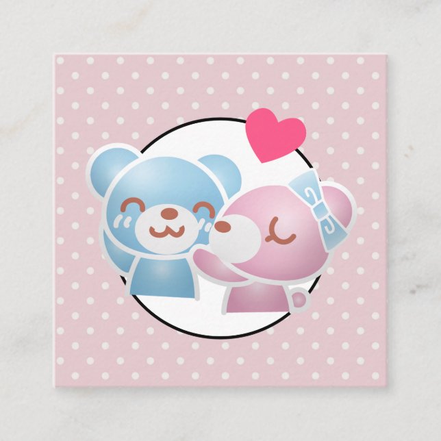 KIssing Bears on Polka dots Cute and Kawaii Fyrkantigt Visitkort (Framsida)