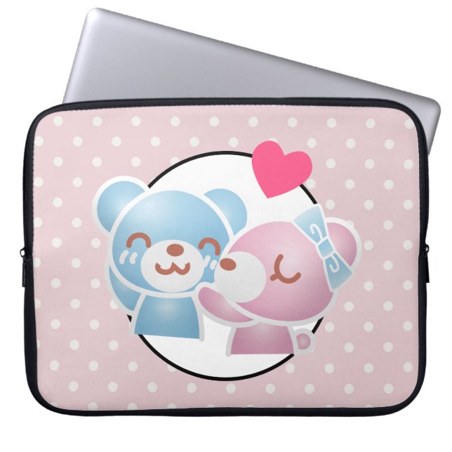 KIssing Bears on Polka dots Cute and Kawaii Laptop Fodral (Framsidan)