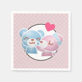 KIssing Bears on Polka dots Cute and Kawaii Pappersservett