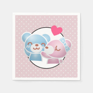 KIssing Bears on Polka dots Cute and Kawaii Pappersservett