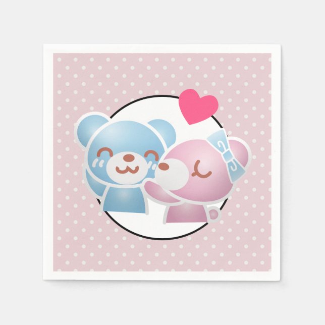 KIssing Bears on Polka dots Cute and Kawaii Pappersservett (Framsidan)