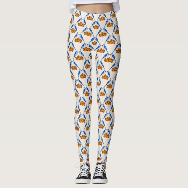 Kissing Blue Jays Fall Wedding mönstrad Leggings (Framsida)