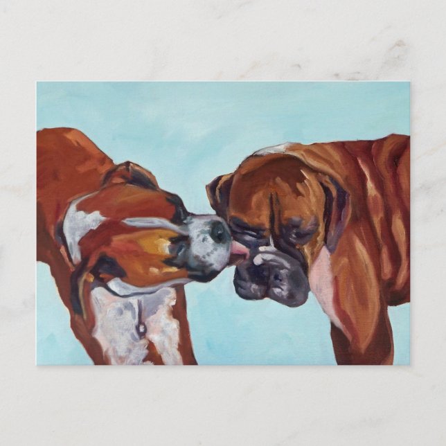 Kissing Boxer Hundar vykort (Framsida)
