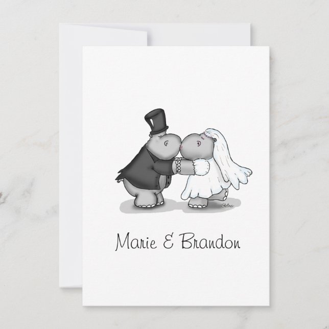 Kissing Bride & Groom Hippos Personalize (Framsida)
