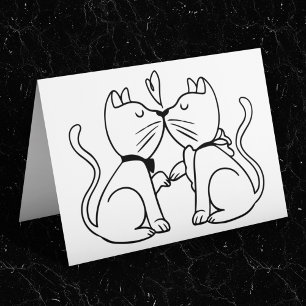 Kissing Cat Lovers Bröllop Kittens Black White OBS Kort