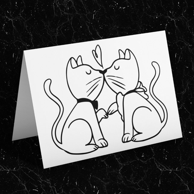 Kissing Cat Lovers Bröllop Kittens Black White OBS Kort (Skapare uppladdad)