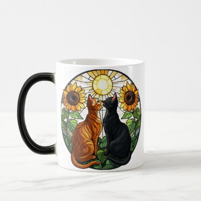 Kissing Cat Stached Glass Magisk Mugg (Vänster)