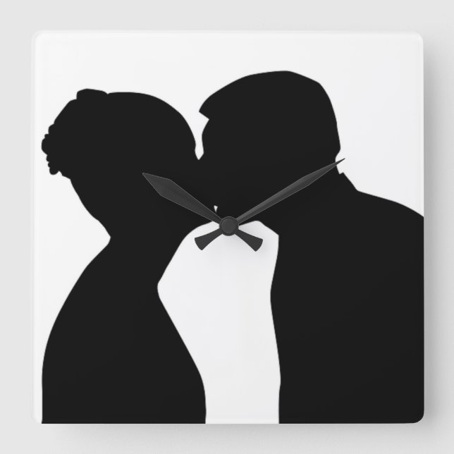 KISSING COUPLE FYRKANTIG KLOCKA (Framsida)