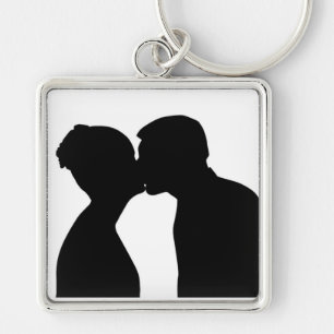 KISSING COUPLE FYRKANTIG SILVERFÄRGAD NYCKELRING