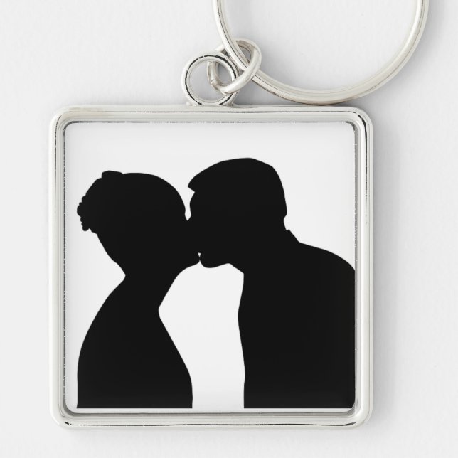 KISSING COUPLE FYRKANTIG SILVERFÄRGAD NYCKELRING (Framsidan)