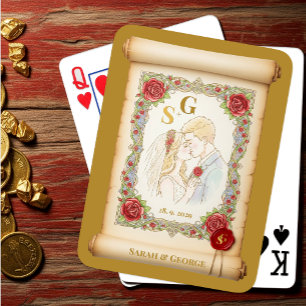 Kissing Couple Monogrammed, Guld, Bröllop Rullan Casinokort