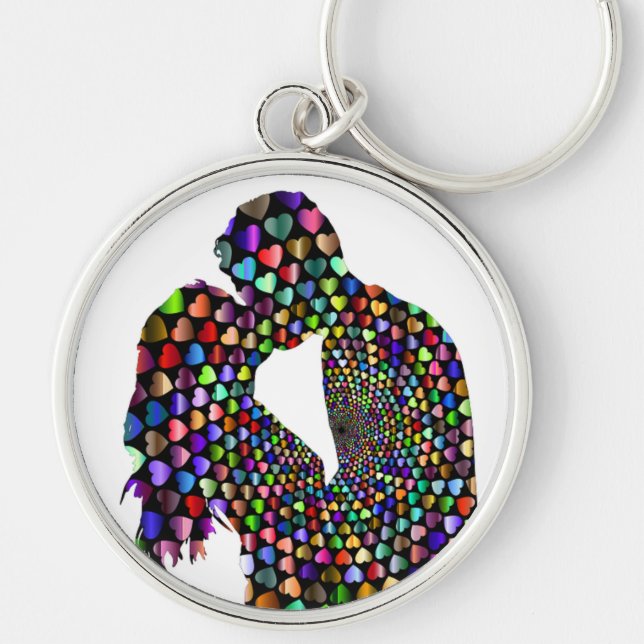 KISSING COUPLE RUND SILVERFÄRGAD NYCKELRING (Framsidan)