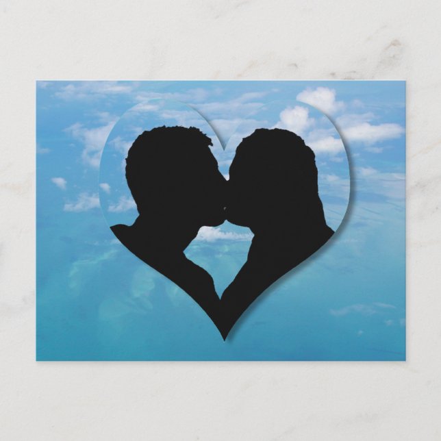 Kissing Couple Silhouette - Blå himmel Vykort (Framsida)