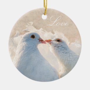 Kissing Doves - Kärlek Julgransprydnad Keramik