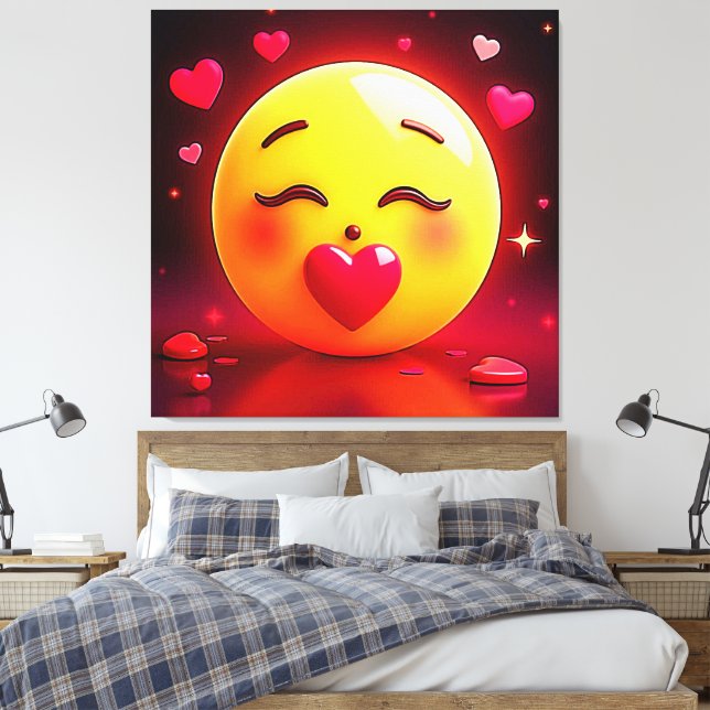 Kissing Emoji Blowing Hearts Canvastryck (Insitu (sovrum))
