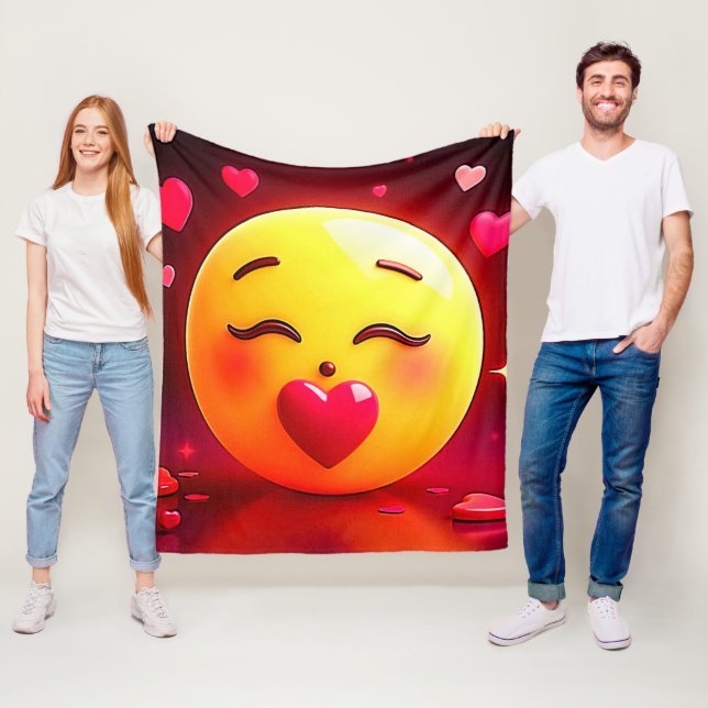 Kissing Emoji Blowing Hearts Fleecefilt (På plats)