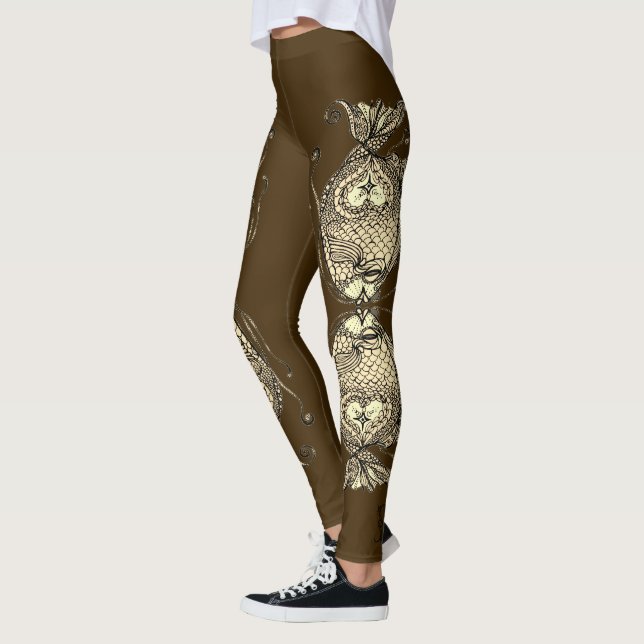 Kissing Fish Art Cocoa Sepia Leggings (Vänster)
