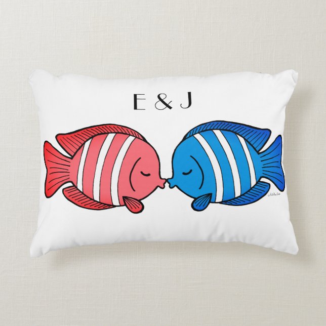 Kissing Fish Pillow Personligt bröllp Gift for par Prydnadskudde (Framsidan)