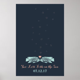 Kissing Fish Thumbprint Bubbles Bröllop Guest Bok Poster
