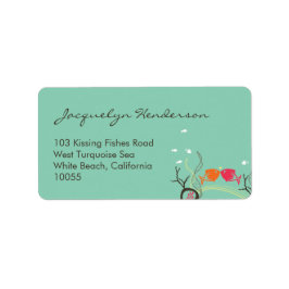 Kissing Fishes Corals Beach Whimsical Cute Bröllop Adressetikett