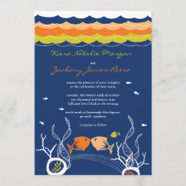 Kissing Fishes Corals Beach Whimsical Cute Bröllop Inbjudningar