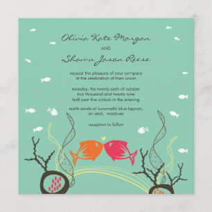 Kissing Fishes Corals Beach Whimsical Cute Bröllop Inbjudningar