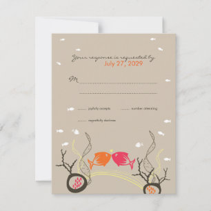 Kissing Fishes Corals Beach Whimsical Cute Bröllop OSA Kort