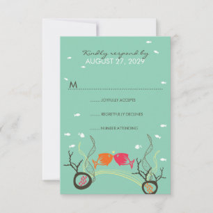 Kissing Fishes Corals Beach Whimsical Cute Bröllop OSA Kort