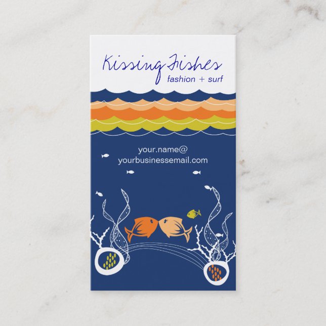 Kissing Fishing Corals Vinkara Ocean Sea Blue Somm Visitkort (Framsida)
