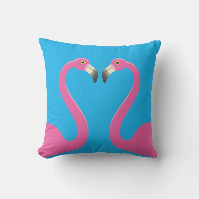 Kissing Flamingos Blue Exdoor Pillow Utomhuskudde (Framsida)