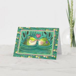 KISSING FROGS COLORFUL & CUTE POND ROMANTIK, FUNNY HELGKORT