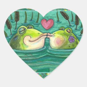 KISSING FROGS COLORFUL & CUTE POND ROMANTIK, FUNNY HJÄRTFORMAT KLISTERMÄRKE